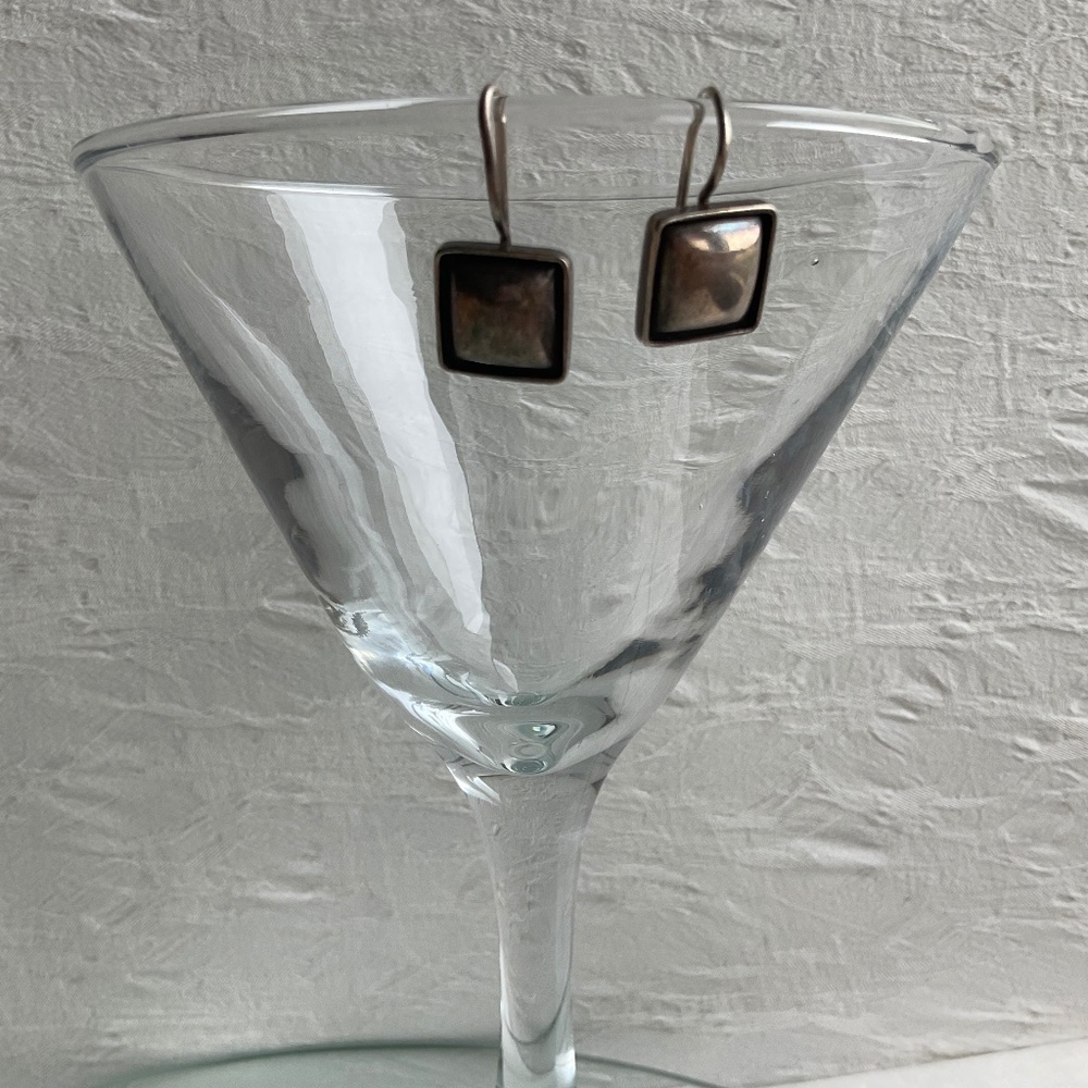925 Sterling Silver Square Domed Pierced Earrings Drop